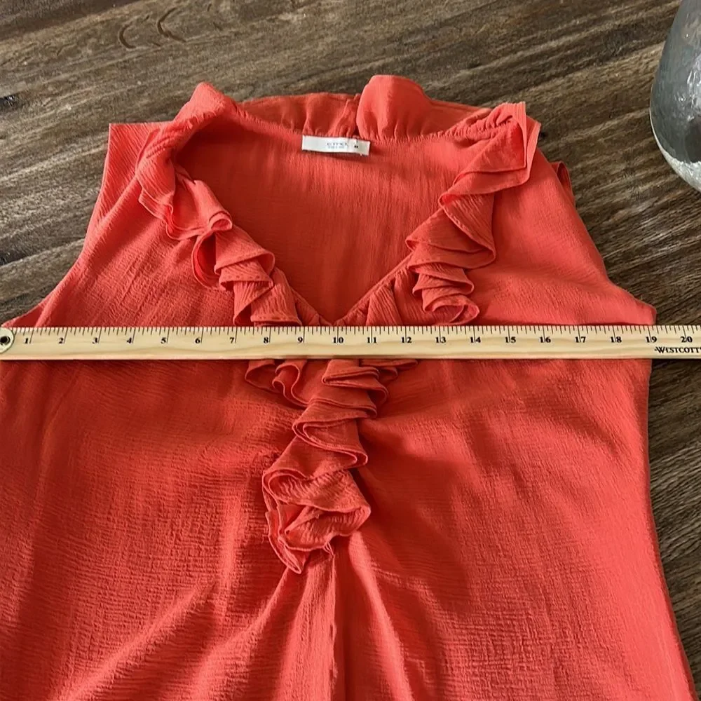 Etro orange v neck ruffle front side zip sleeveless top - Picture 11 of 11